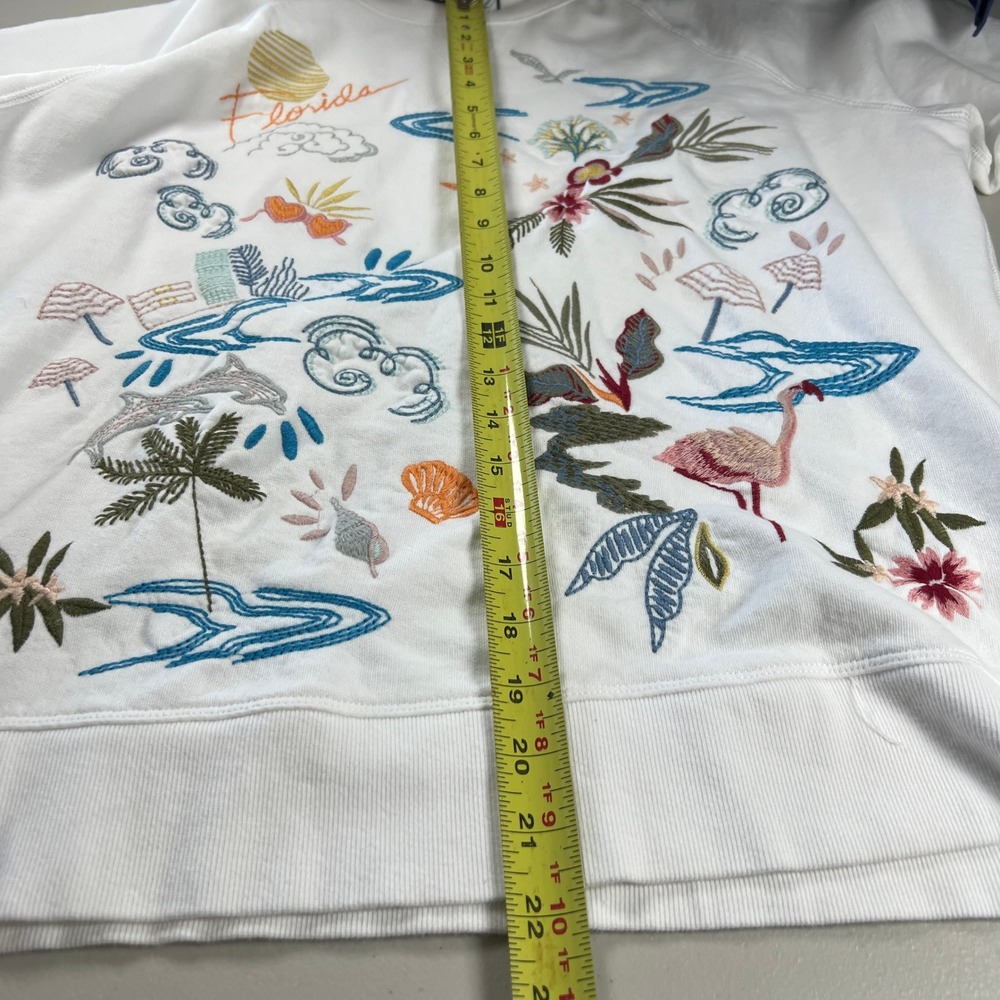Johnny Was Florida Embroidered Sweatshirt White Cotton Tropical Floral - Picture 4 of 7